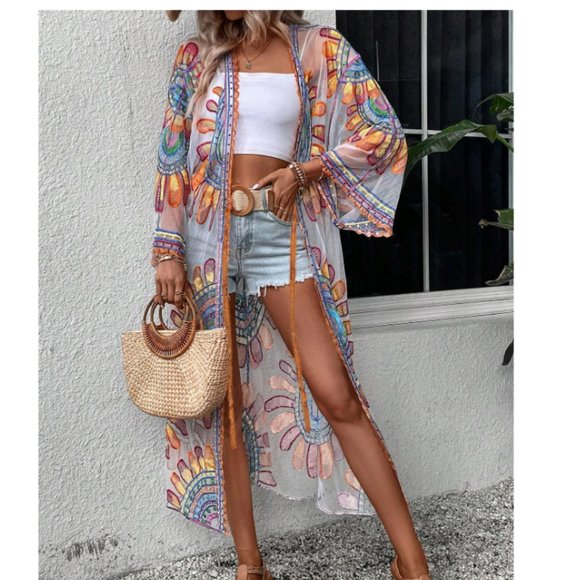 SHEIN Accessories - SHEIN  Floral Embroidery Open Front Kimono Size OS NWT